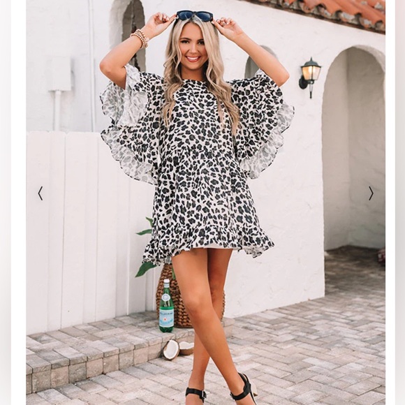 Caramela Leopard Print Ruffle Shift Dress – Size S - Picture 2 of 11